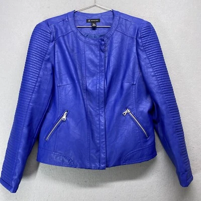 Chaqueta de cuero sintético INC International Concepts para mujer grande morada Moto Foto 1 de 4