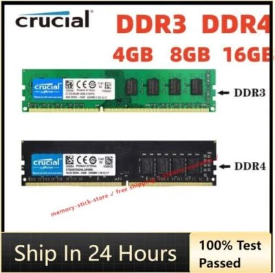 Crucial DDR3 DDR4 8GB 4GB 16GB 1333 1600MHz Ram Desktop Memory 2666 3200MHZ DIMM - Image 1 of 4