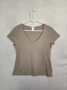 Camisa H M Mujer Top Grande Marrón Mezcla Algodón Manga Corta Cuello en V Calce Informal - Imagen 1 de 17