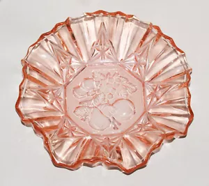 Tazón de vidrio rosa vintage Federal Glass Pioneer talla borde volante diapositiva de 7 - Imagen 1 de 5