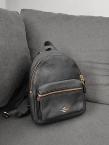Coach Mini Backpack F38263 Black Leather Daypack Purse Bag Small Women’s - Picture 1 of 10