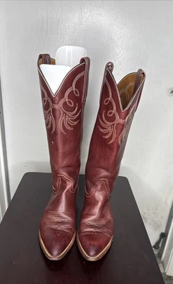 复古 FRYE 女式 8 码棕色红色皮革西部牛仔靴 — 第 1/4 张图片