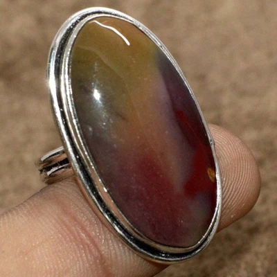 925 Silver Plated Mookaite Ethnic Ring Handmade Gemstone Size US 9 GW - Image 1 of 3