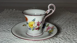 Meißen Porzellan Schwanenhalsgriff Mokkatasse Blumendekor 1900er 4. Wahl - Bild 1 von 15