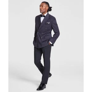 Tayion Montee Holland Blazer Mens 44S Black Grey Double Breasted Patterned - Picture 1 of 10