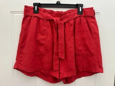 Sanctuary Women's Linen Blend Red Belted Cuffed Hem Shorts Size Large - Image 1 of 2