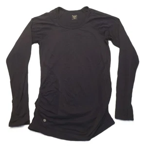Athleta Womens M  Shirt Black Seamless Long Sleeve Ruched Yoga Top - Picture 1 of 9