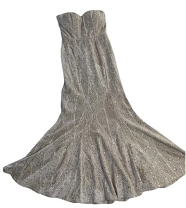 Vestido largo azul Bailey crema y dorado lentejuelas graduación boda talla M mediano - Imagen 1 de 11