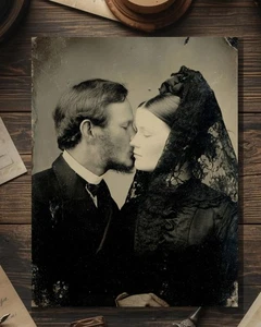 Vintage Victorian Mourning Couple Gothic Love Card Antique Wedding Anniversary - Picture 1 of 4