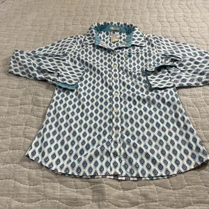 Ariat Hemd Damen Small blau weiß ECHT Ikat Langarm Knopfleiste Western - Bild 1 von 10