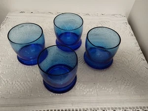 Set of 4 Blue Blown-Glass Tumblers / heavy base - Picture 1 of 4
