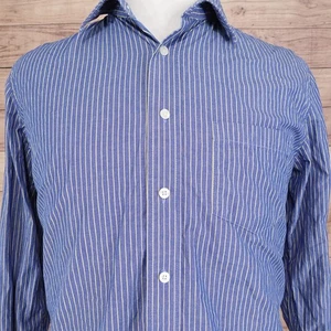 Camicia Aeropostale uomo blu medio giallo a righe con bottoni manica lunga - Foto 1 di 8