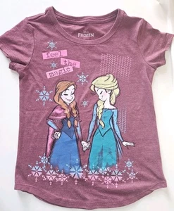 Disney Girls T-Shirt Pink Frozen Short Sleeve Crew Neck Elsa Anna Size M 7-8 - Picture 1 of 4