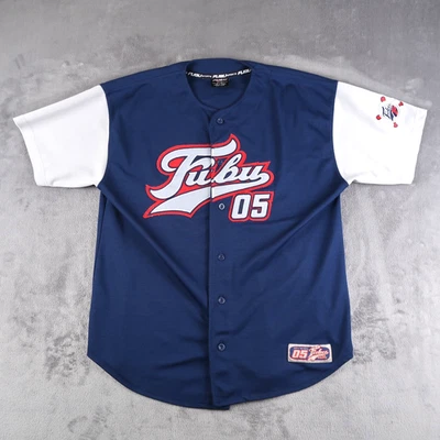 复古 FUBU 05 棒球球衣 XL 码嘻哈 y2k 蓝色灰色 — 第 1/4 张图片