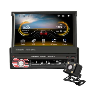 7" Flip Out Car Radio 1DIN Stereo Bluetooth MP5 Navigation With Camera Kit - Picture 1 of 14