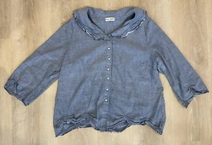 Ivey Abitz CELIA SHIRT Large SACRED LAKE WASHED STRETCH LINEN Blue - Denim Look - Picture 1 of 10