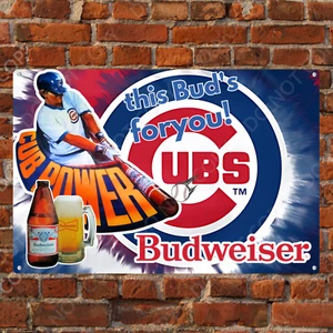VTG STYLE BUD BUDWEISER BEER CHICAGO CUBS KEITH MORELAND  BAR PUB METAL SIGN - Picture 1 of 3
