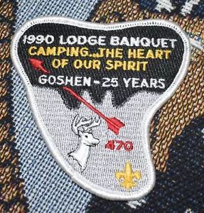 Patch 25 anni Boy Scouts BSA Lodge Banquet 470 GOSHEN 1990 NUOVA - Foto 1 di 2