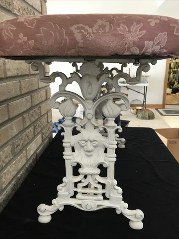 Atq Lion Heads Art Deco Nouveau Cast Iron Vanity Piano Bench Gothic Revival Cover
