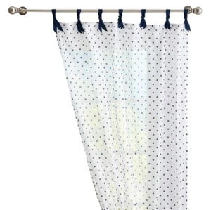 Pottery Barn Teen Dottie Sheer Curtain Panels  Set 2 Navy Polka Dot Ribbon 44x84 - Picture 1 of 5