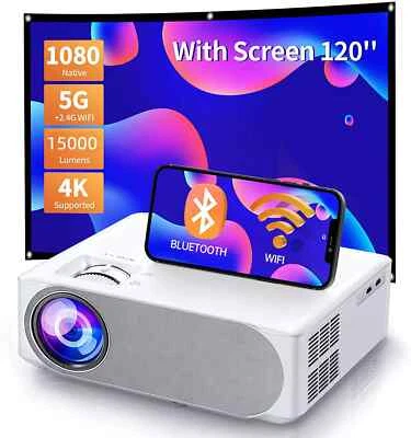 4K Projector 5G WiFi Bluetooth 32000LM 1080P HD Movie Home Theater+120" Screen - Image 1 of 4
