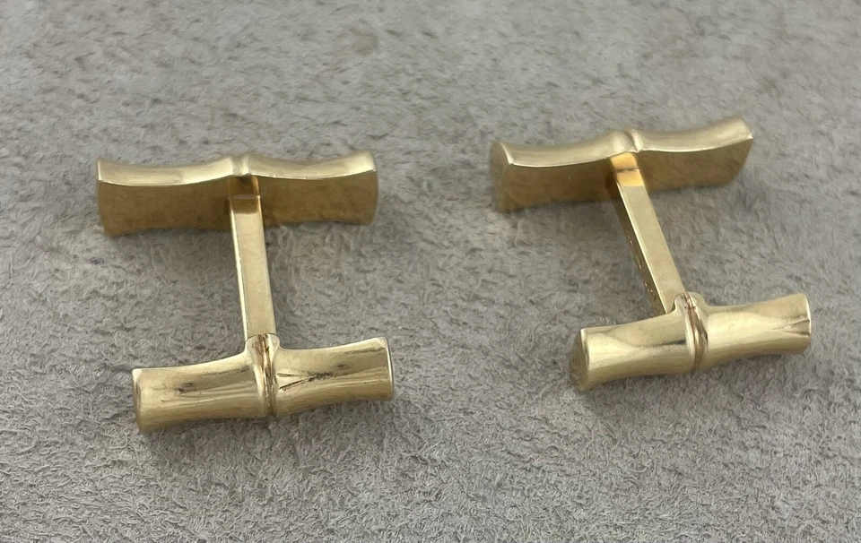 Золотые бамбуковые запонки Tiffany & Co 14 карат - 7/8 дюйма - Изображение 1 из 4