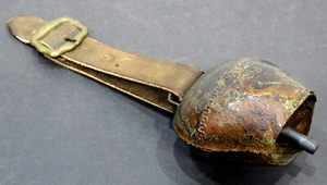 Antique SWISS Hand Forged GOAT SHEEP COW BELL with LEATHER STRAP & BRASS BUCKLE - Picture 1 of 6