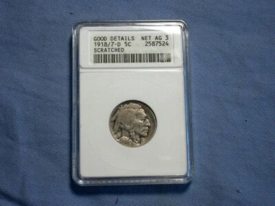key date BUFFALO NICKEL ** 1918/7-D ANACS Good Details ** older small white slab - Image 1 of 4