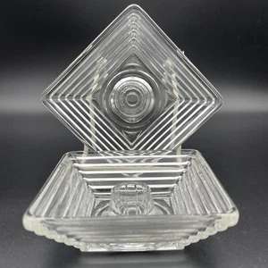 contemporary style Linear glass candle Stick holders set of 2 square Clear Glass - Picture 1 of 11