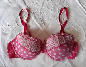 Italian Hot Pink White Hearts Contour Bra Size 12C / 34C - Picture 1 of 4