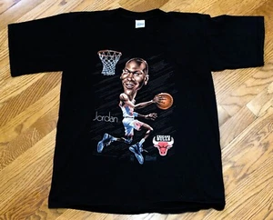 Vintage Michael Jordan Salem 90's Big Head Dunking T-Shirt USA Single Stitch ~ L - Picture 1 of 5