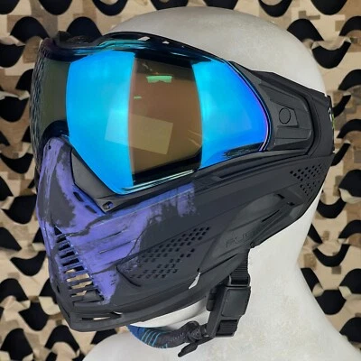 NUEVA Máscara de Paintball Push Unite XL - Infame Calavera Azul - Lente Azul Cromo Foto 1 de 4