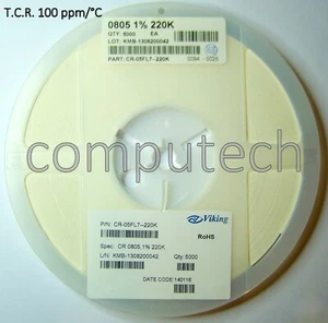 50 pezzi Resistenze 220 KOhm 1% SMD0805 Viking RC-05F SMD Code 2203, 220K - Foto 1 di 3