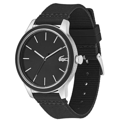 LACOSTE 2011087 12.12 BLACK DIAL BLACK SILICONE STRAP MEN'S WATCH - Image 1 of 3