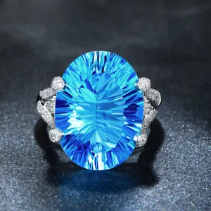 Neu Oval Titanic Ozeanblau Topas Edelstein Silber Mode Damen Ring Größe 6-10 - Bild 1 von 7