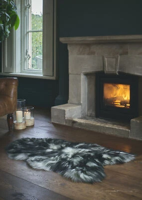 Piel de oveja islandesa plateada curtida ecológica con puntas negras súper suave lujo premium Foto 1 de 2