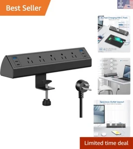 Listed Desk Clamp USB C Fast Charging Station with 5 Outlets - Black - Picture 1 of 9