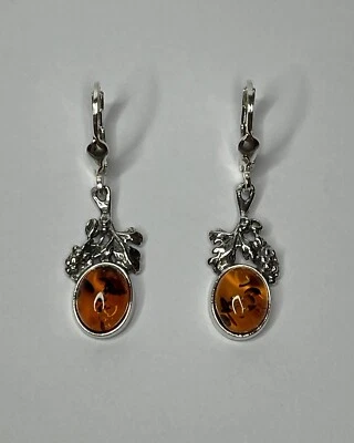 Pendientes de Plata ÁMBAR BÁLTICO.Pendientes Ámbar Coñac Limón con Plata de Ley Foto 1 de 4