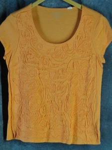 Chico's 2 Large Orange Cap Sleeve Cotton Knit Shirt Top Embroidery Chicos - Picture 1 of 1