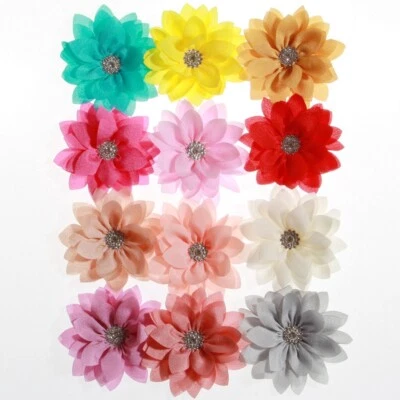 50PCS 8.5CM 3.4inch Newborn Lotus Leaf Flowers With Rhinestone For Headband - Image 1 of 4