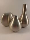 SET OF 3 CRATE & BARREL COOPER VASE SMALL BRUSHED STAINLESS STEEL VASES