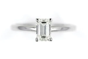 GIA Natural Emerald Cut Diamond Solitaire Engagement Ring 0.76 CT 14K White Gold - Picture 1 of 7
