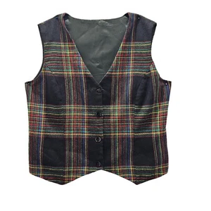 Vintage Handmade Tartan Vest Wool Lined Size 12 Approx Ethnic Aztec Textile - Picture 1 of 6
