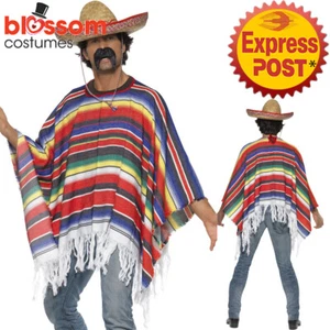 CA299 Striped Authentic Mexican Poncho Wild West Cowboy Spanish Mexico Costume - Picture 1 of 4