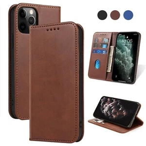 For iPhone 16 15 14 13 12 11 SE Leather Magnetic Folio Wallet Kickstand Case - Picture 1 of 10
