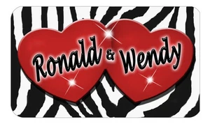 Red Hearts Zebra Print Decal Bumper Sticker 3" x 6" Personalize Name Text - Picture 1 of 1
