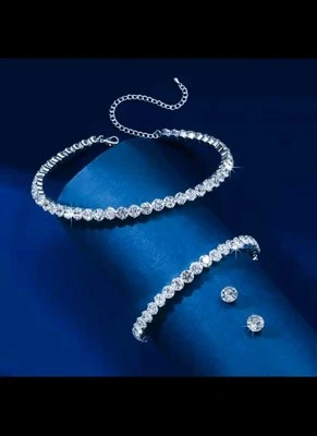 🔥Set Gioielli Cristalli Donna Orecchini Collana Bracciale Argento Oro Rose - Immagine 1 di 4