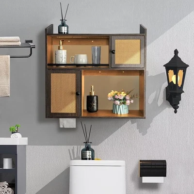 Bathroom Cabinet Wall Mounted with LED Light Floating Shelves Organizer 23"x21" - Image 1 of 4