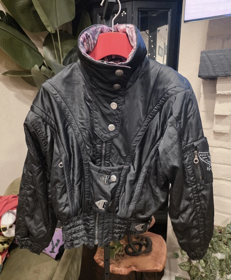 Kaelin Ski Jacket Women Size 8 Black High Neck VTG 80s - Image 1 of 4