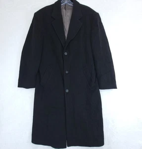 Christian Aujard Men's S 38 Cashmere Blend Vtg Black Long Pea Coat *Small Tear* - Picture 1 of 10